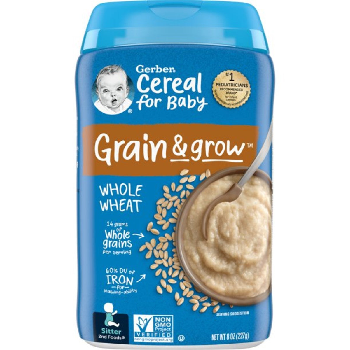 Gerber Cereal for Baby, Grow & Grain, Whole Wheat Cereal (8oz) (Pack of 1)
