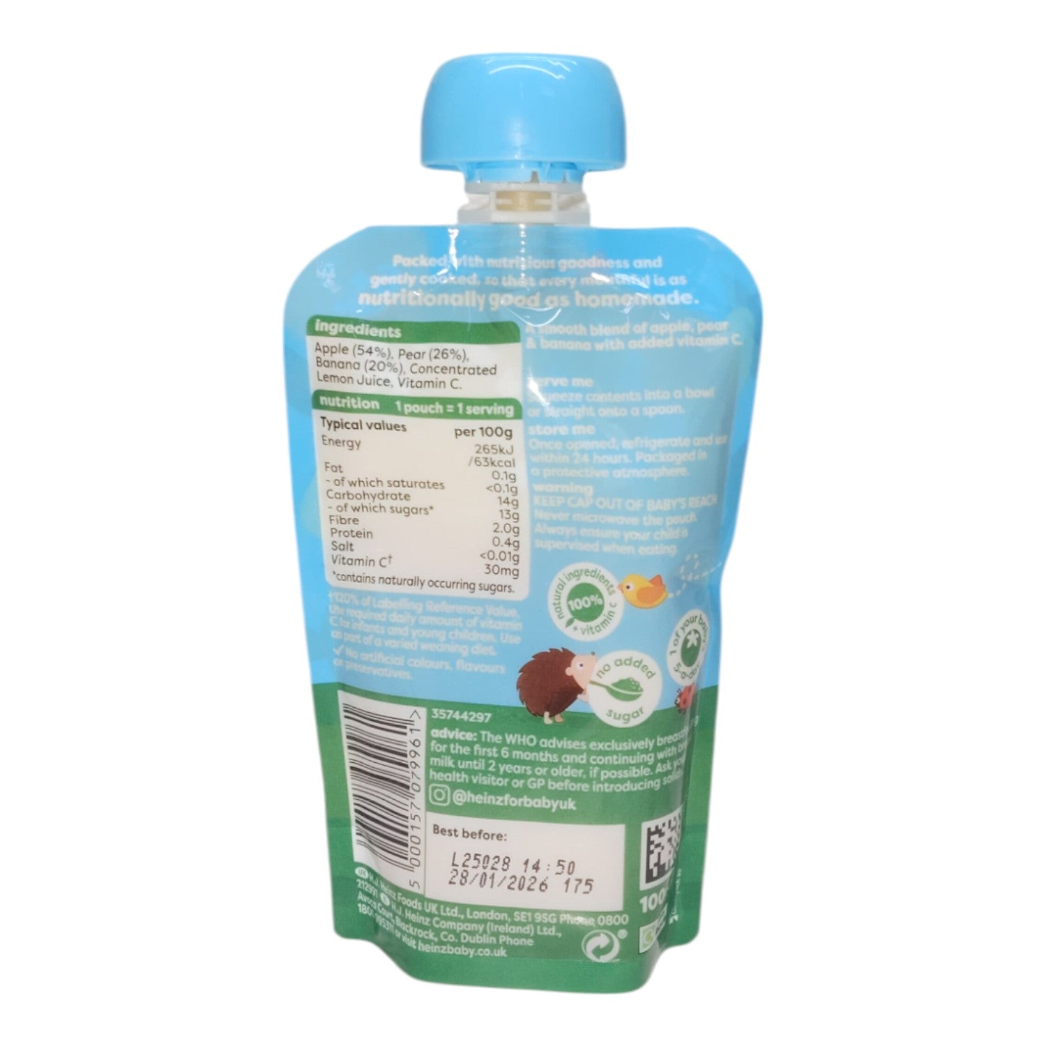 Heinz Baby Puree, Apple, Pear & Banana Puree (6m+) - 100g