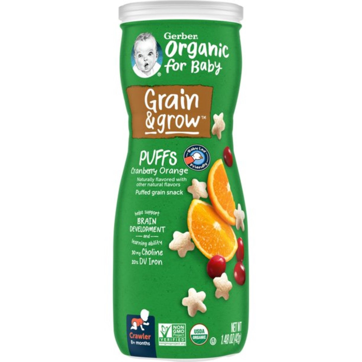 Gerber Organic for Baby, Grow & Grain Puffs, Cranberry Orange