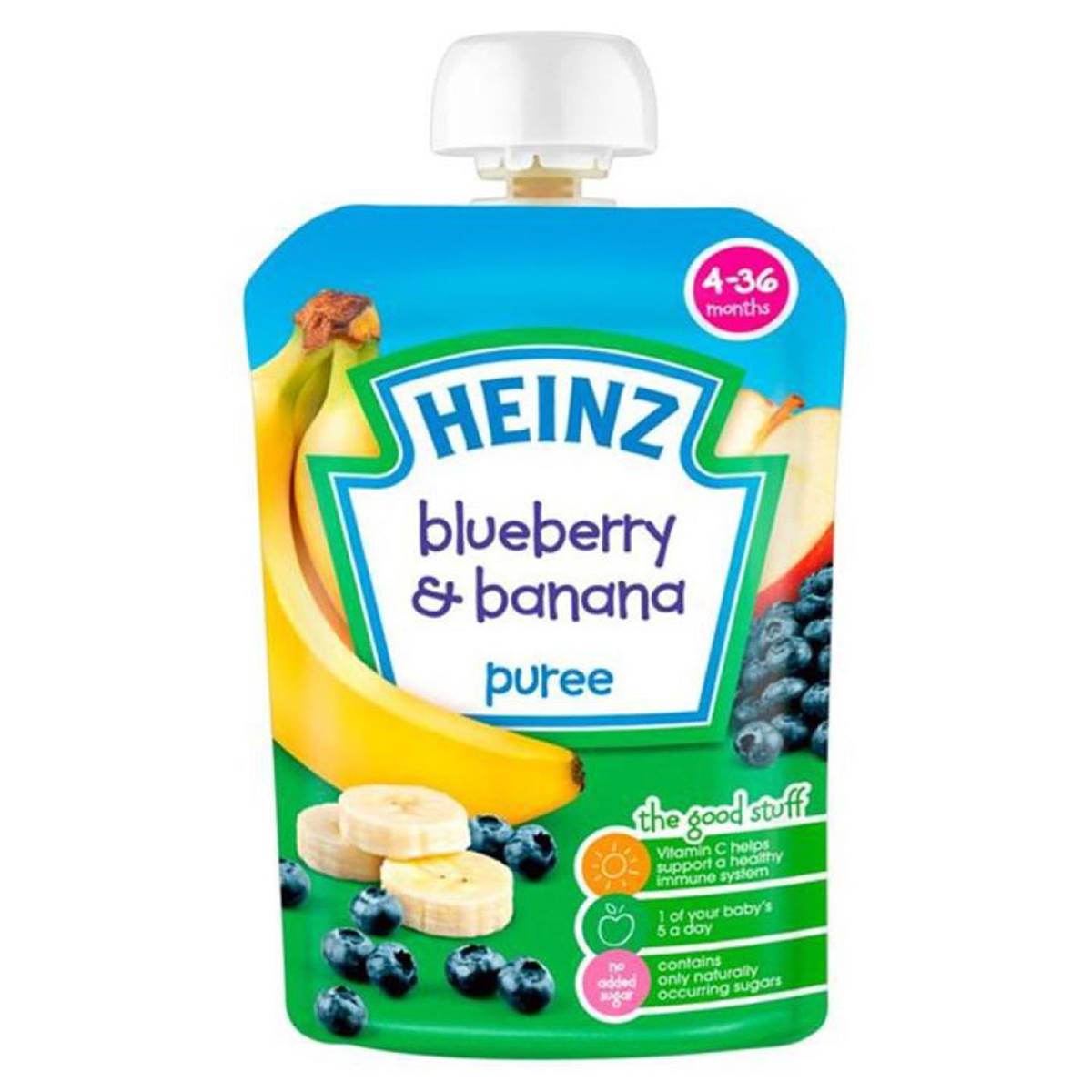 Heinz Baby Food Pouch, Blueberry, Banana Puree, 100g