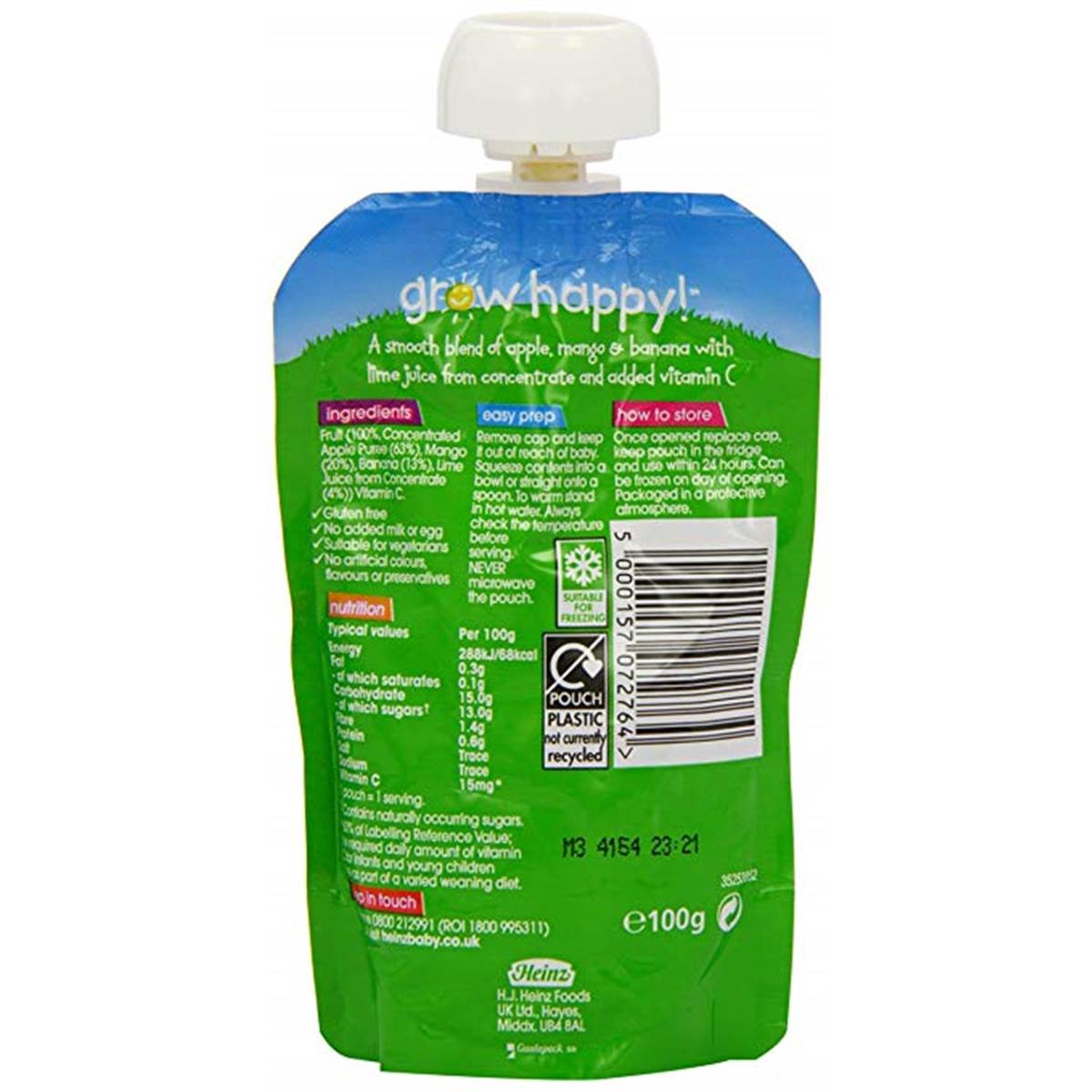 Heinz Baby Food Pouch, Mango, Banana & Lime Puree - 100g