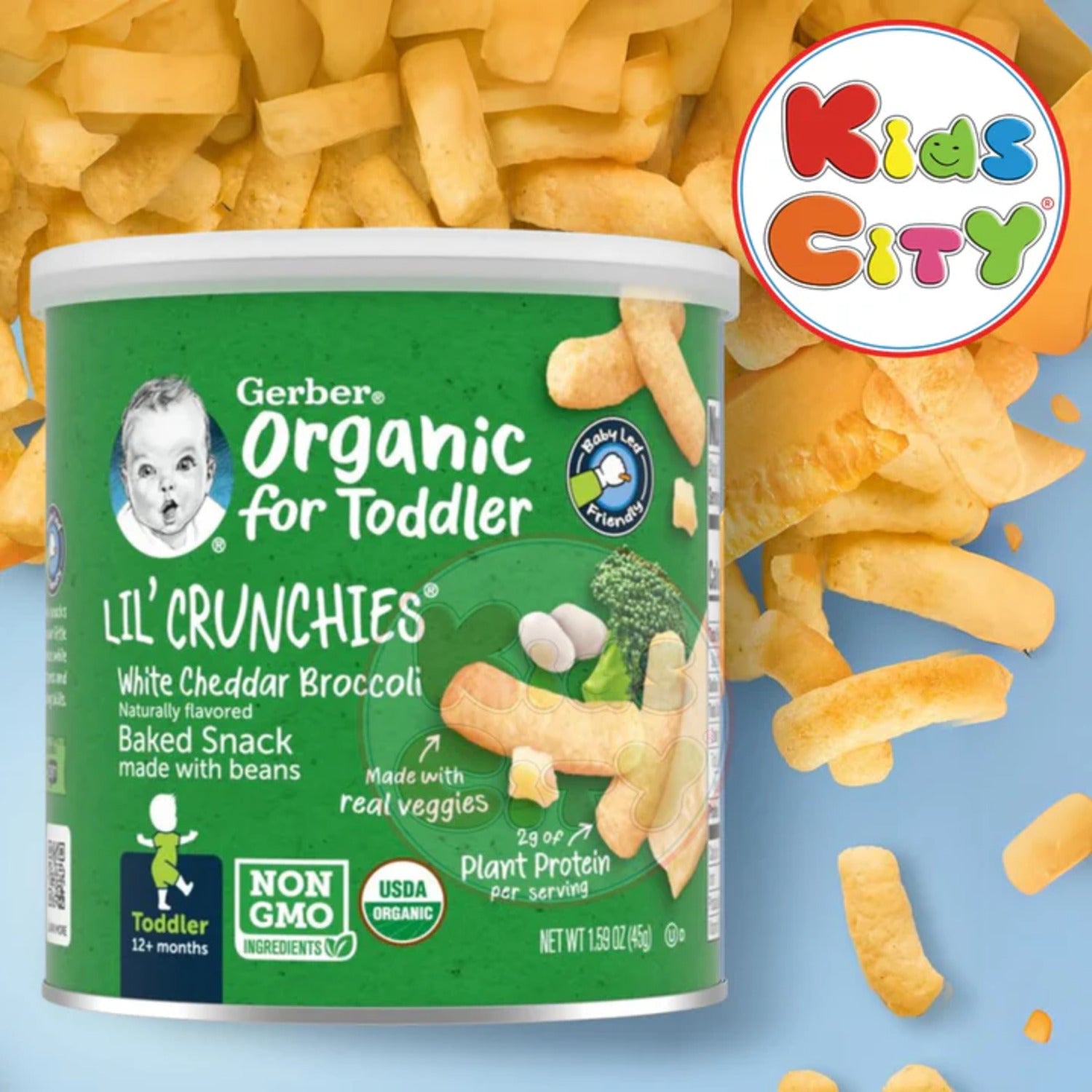 Gerber Organic for Toddler, Lil Crunchies for Toddler 1.59oz, White Cheddar Broccoli