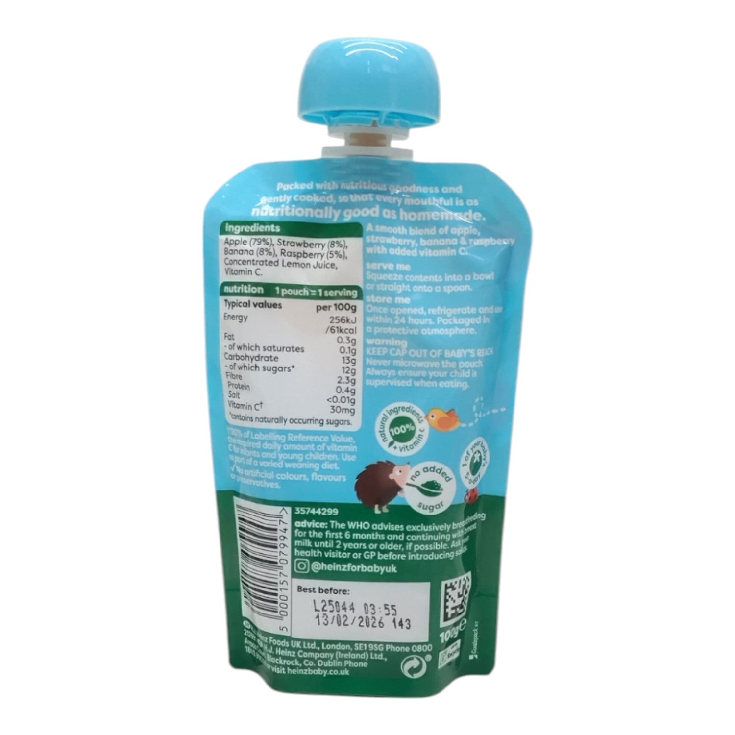 Heinz Baby Food Pouch, Strawberry, Banana, Rasberry & Apple (6m+) - 100g