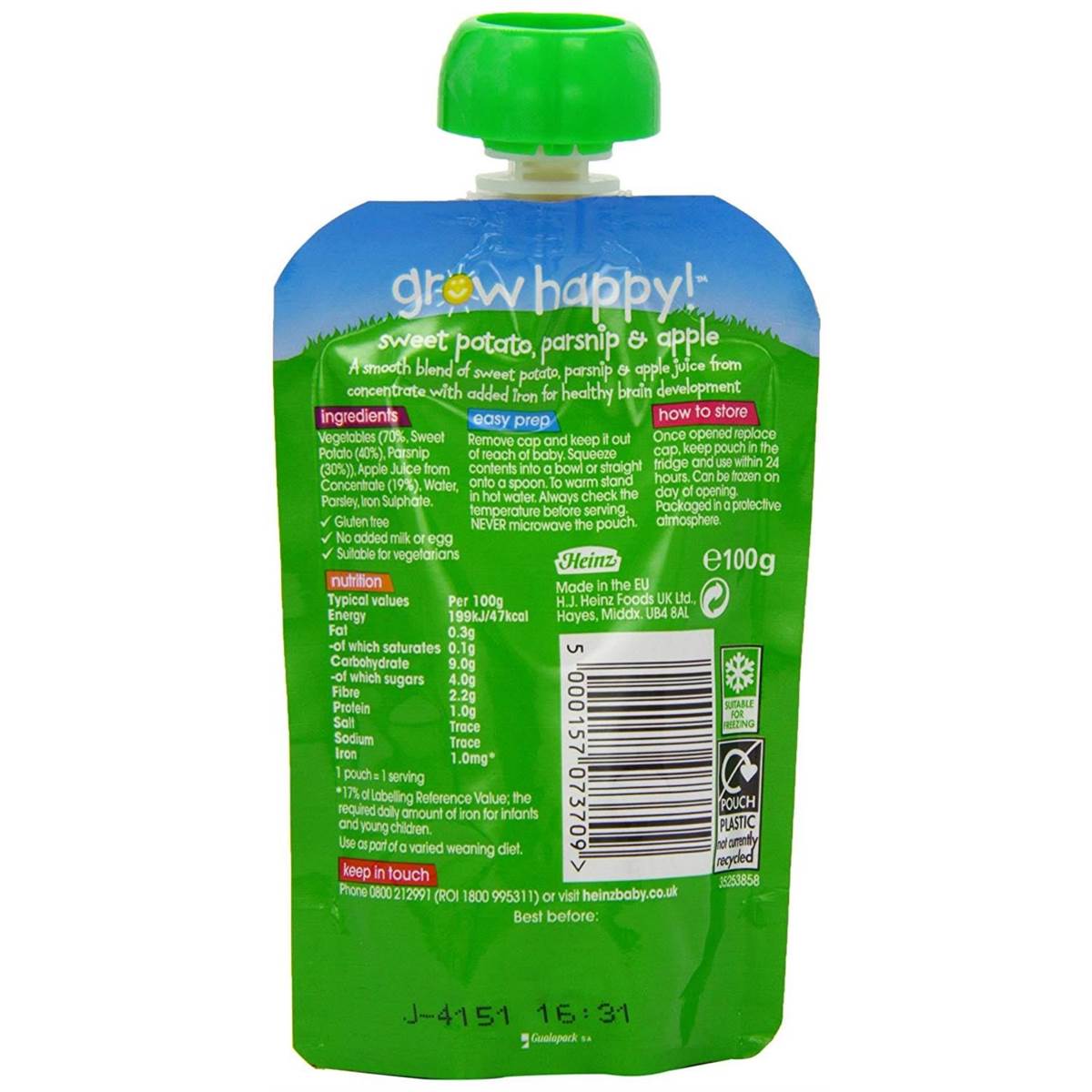 Heinz Baby Food Pouch, Sweet Potato, Parsnip & Apple Puree - 100g