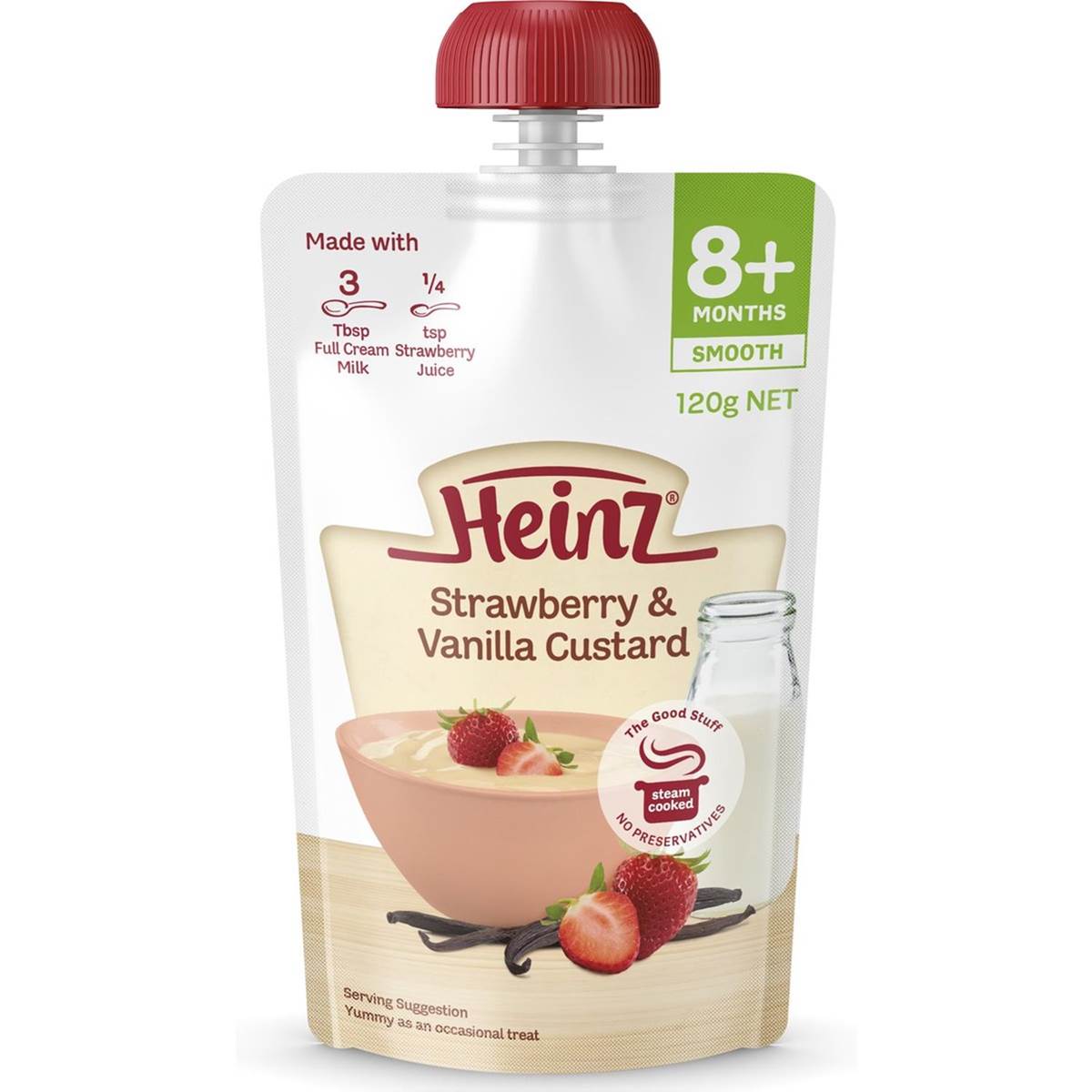 Heinz Baby Food Pouch, Strawberry & Vanilla Custard (8m+) - 120g