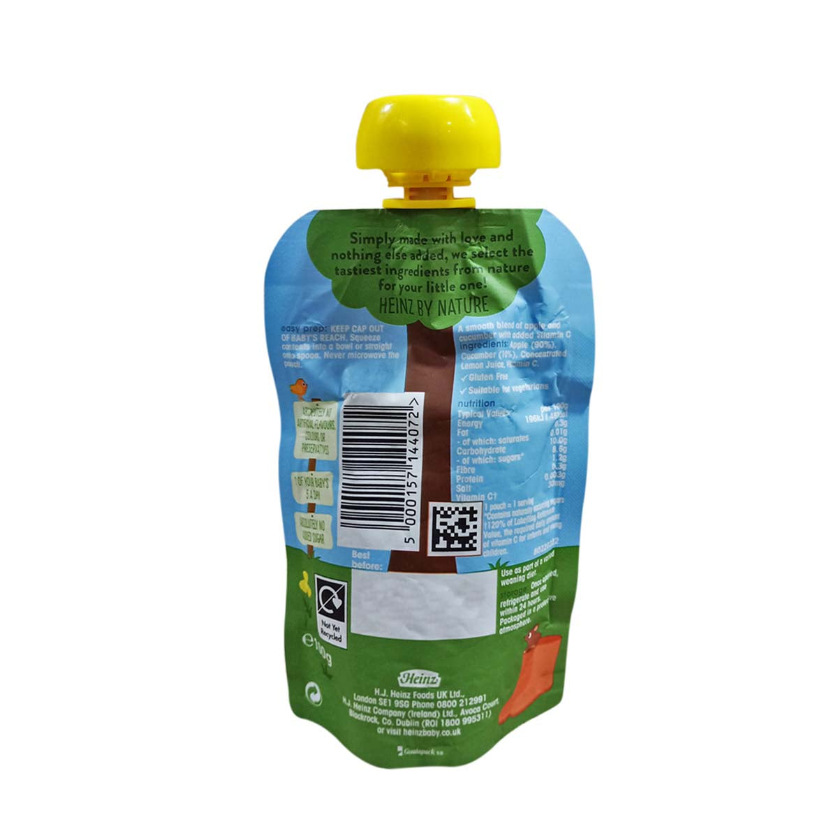 Heinz Baby Food Pouch, Apple & Cucumber Puree - 100g