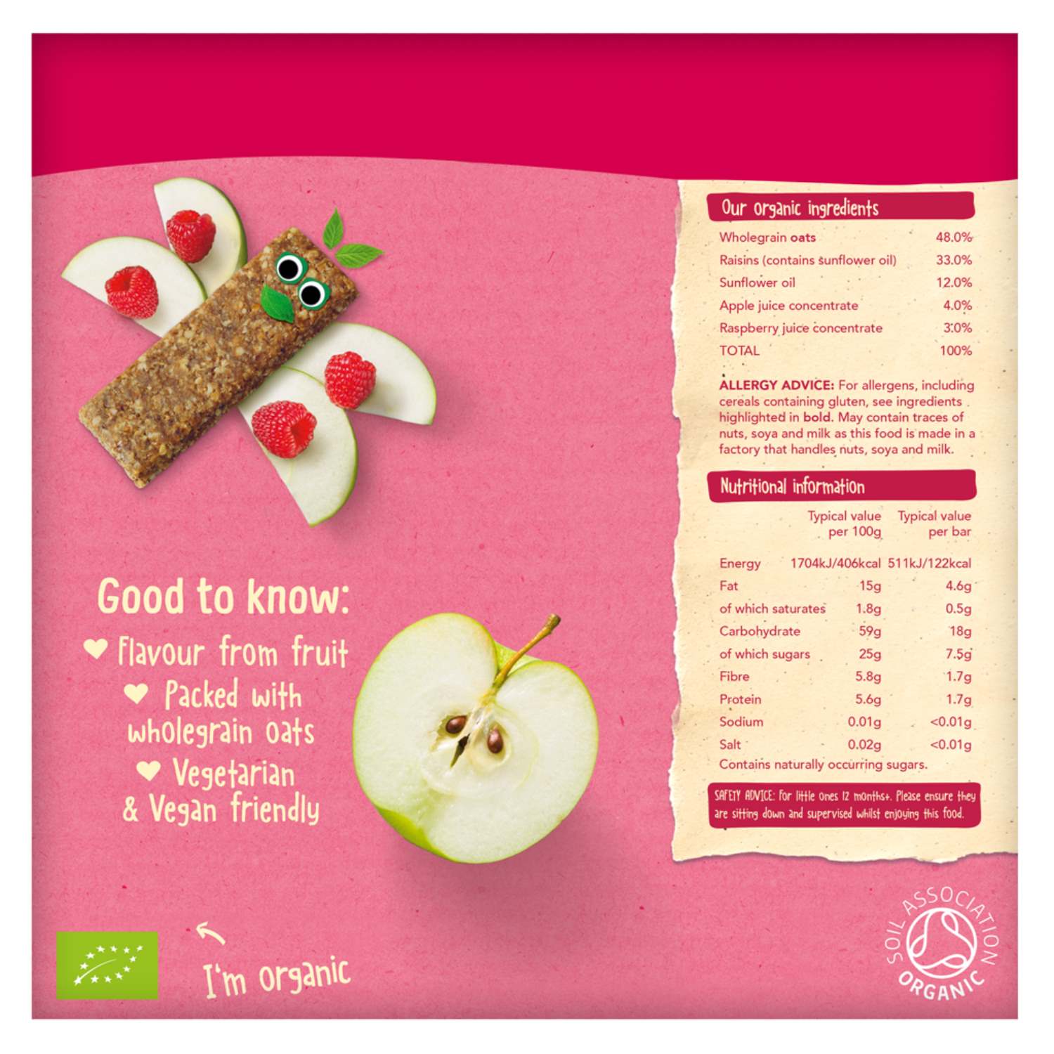 Organix Soft Oaty Bars, Rasberry and Apple (12m+) - 180g (6x30g)