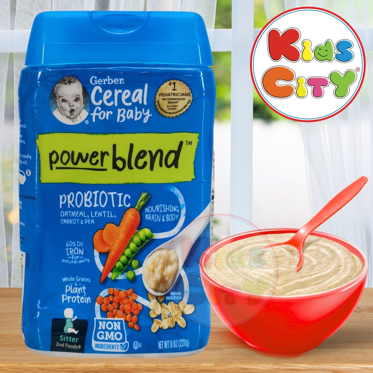 Gerber Cereal for Baby, Powerblend, Probiotic Oatmeal, Lentil, Carrots, Peas Sitter, 227g 8oz