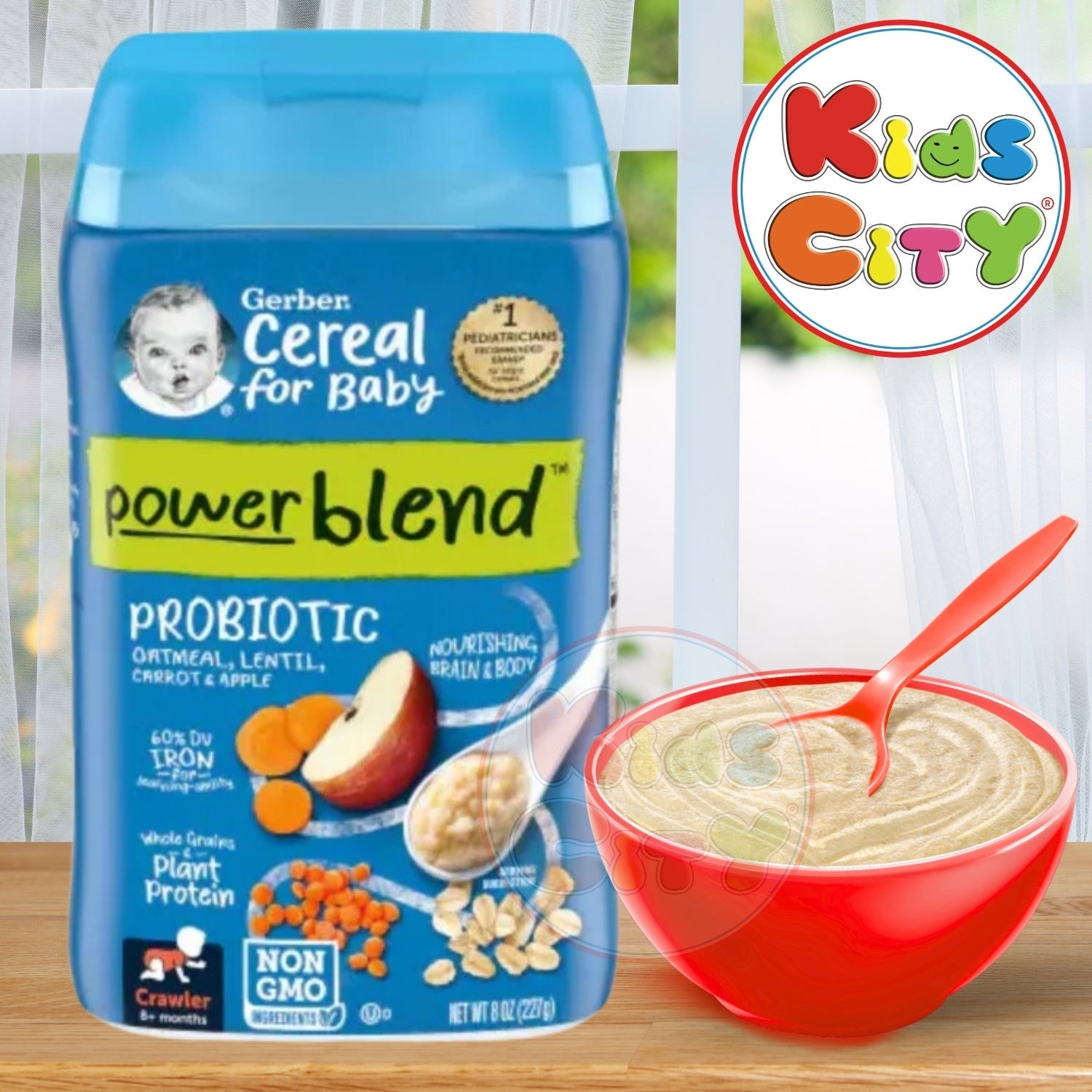 Gerber Cereal for Baby, Powerblend, Probiotic Oatmeal, Lentil, Carrots & Apples (Crawler) (8oz) (Pack of 1)