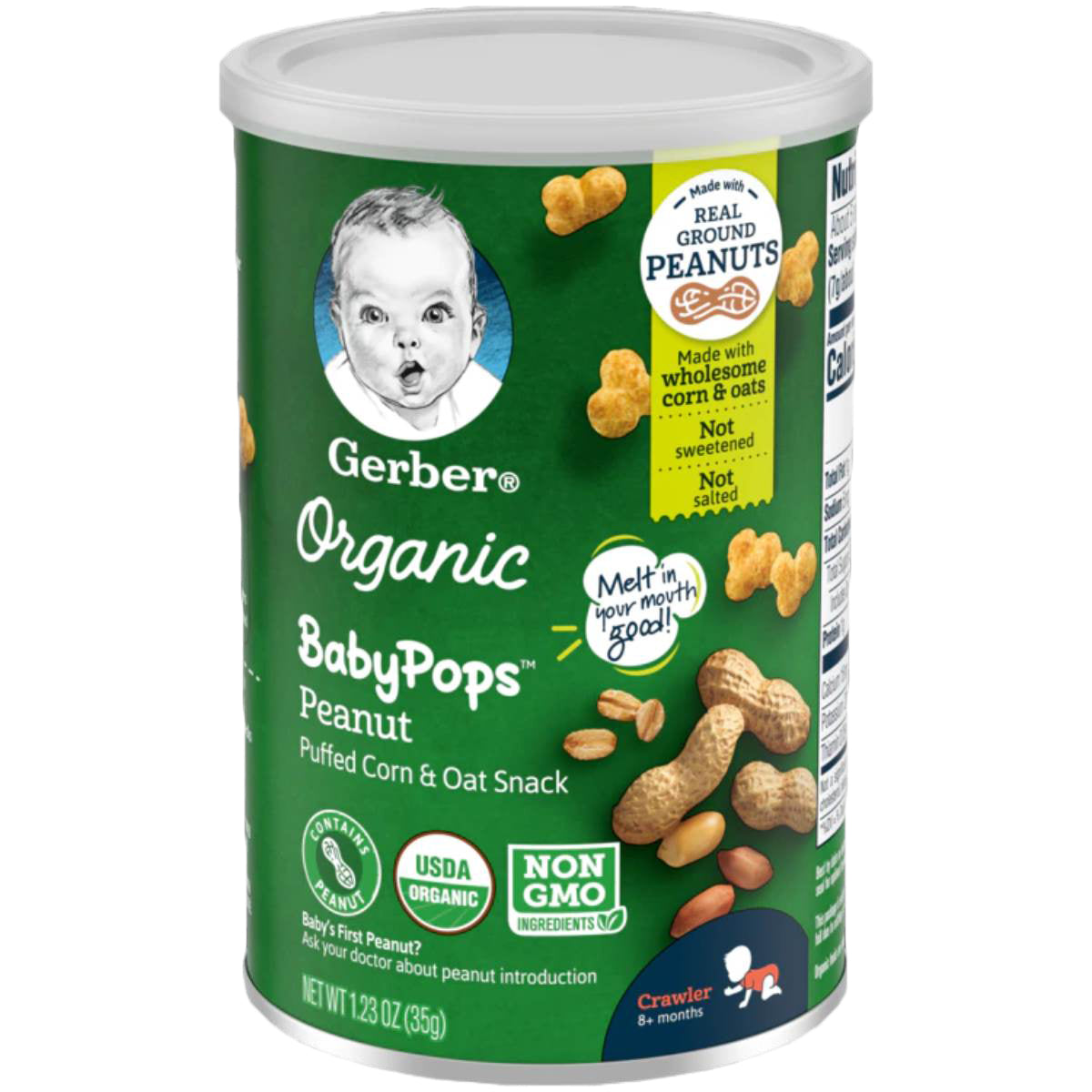 Gerber Organic BabyPops Peanut Puffed Corn, Oat Snack, Crawler, 35g 1.23oz