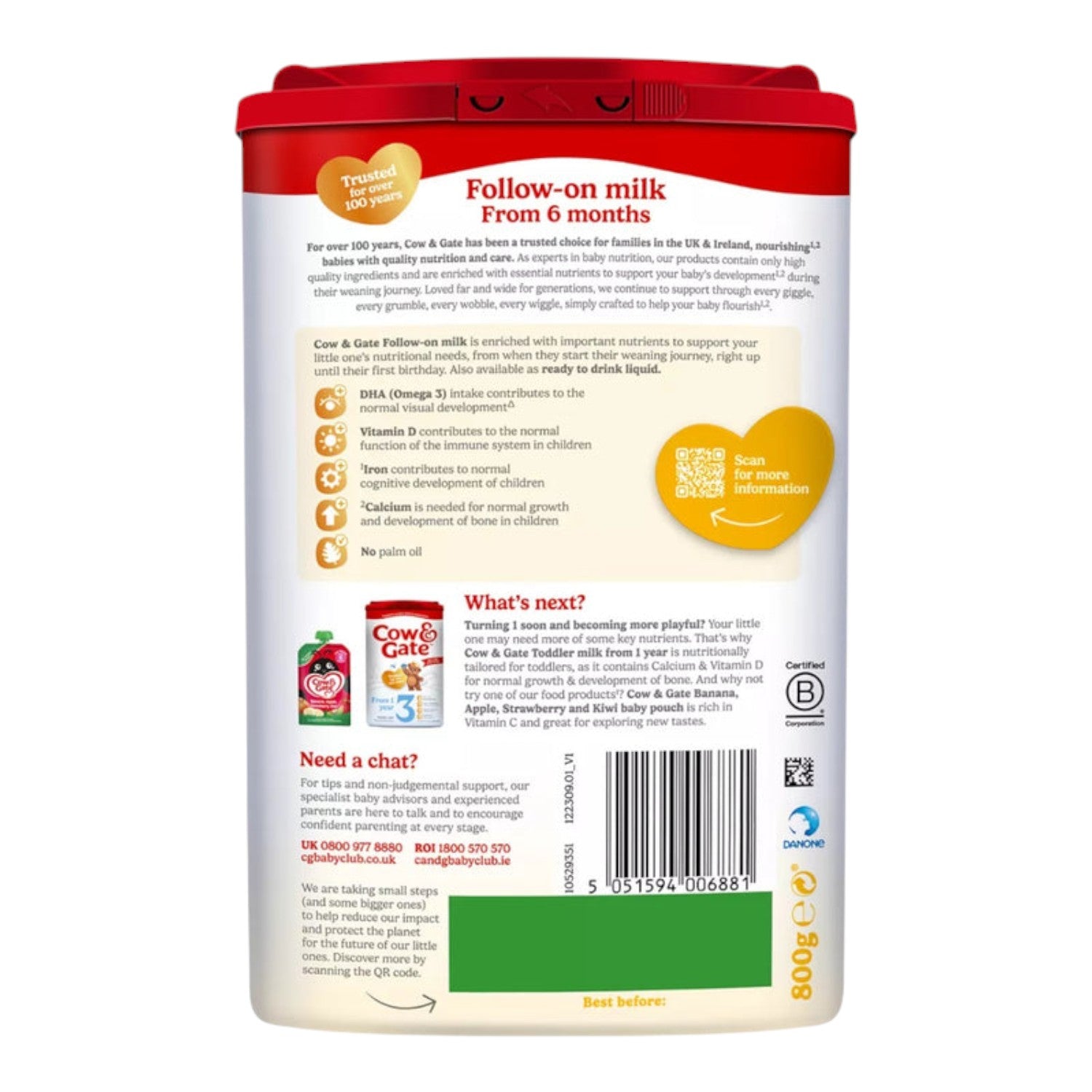 Cow & Gate Stage 2, Follow-on Milk (6m+) 800g (Pack of 1)