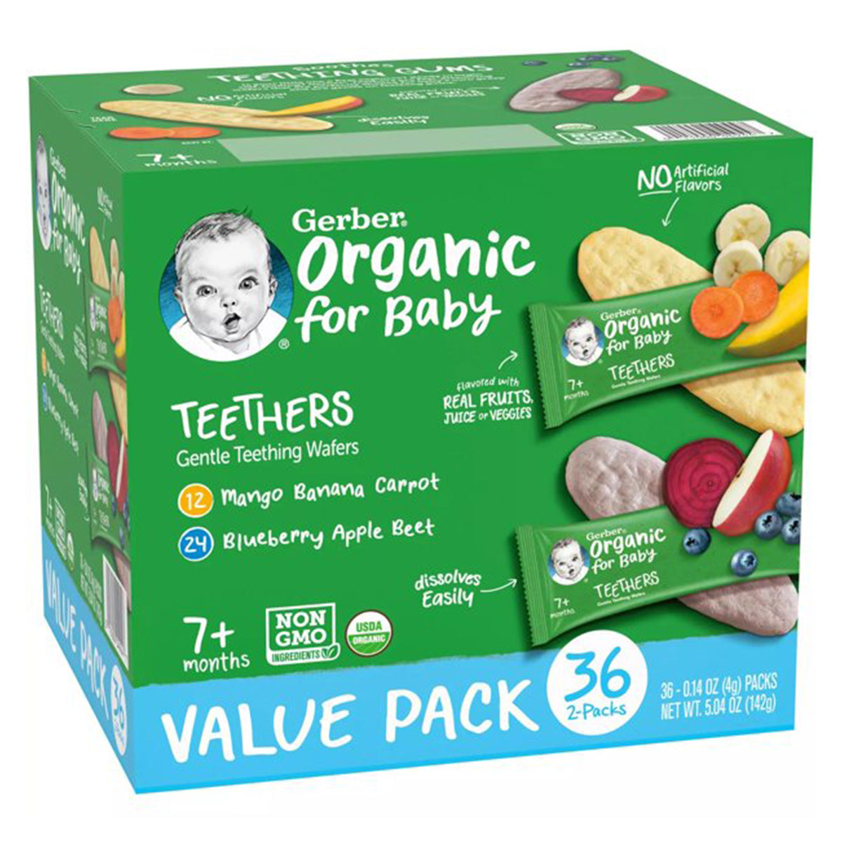 Gerber Organic Teethers, Gentle Teething Wafers (Pack of 36) - 142g