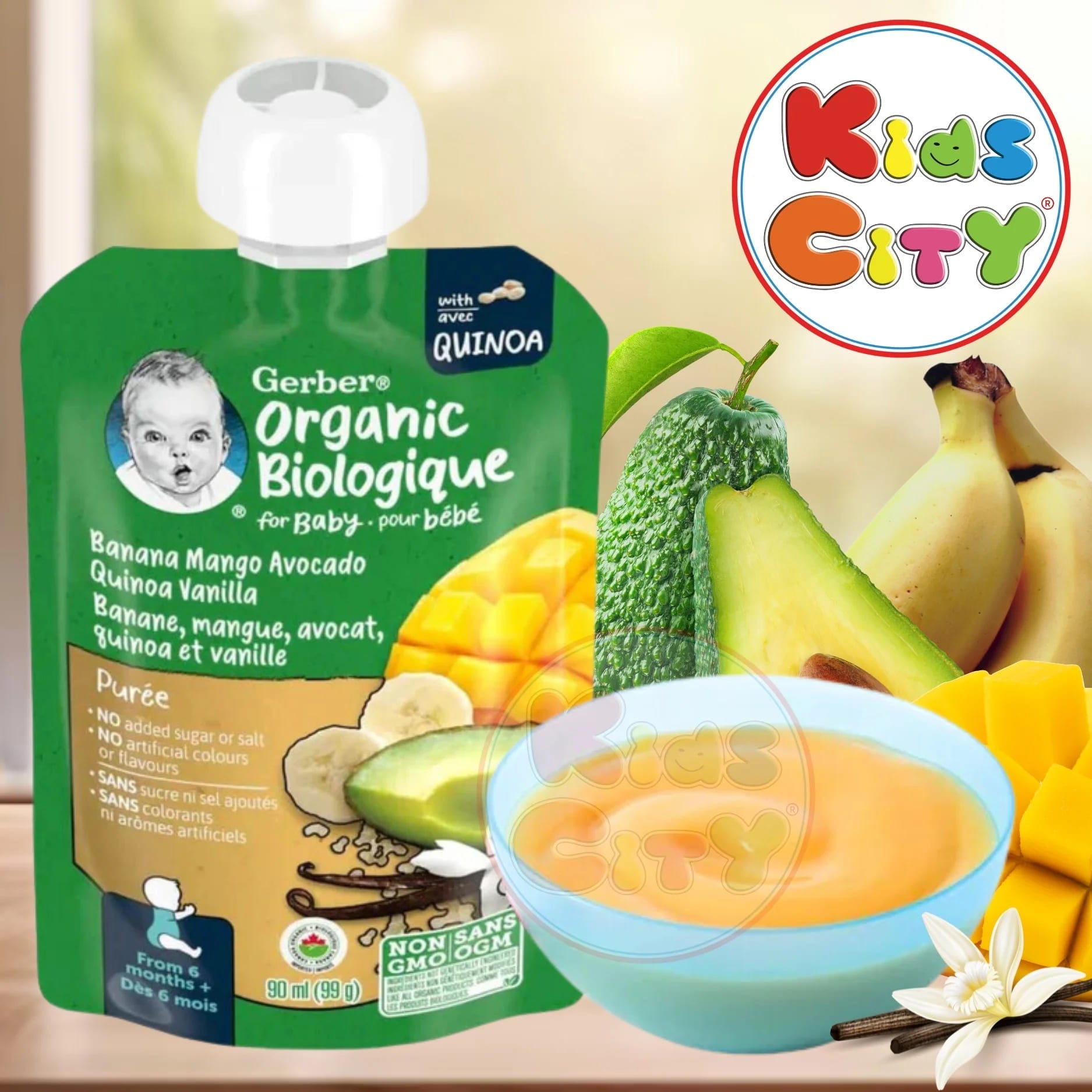 Gerber Organic Biologique for Baby, 2nd Foods, 90ml (99g) Banana Mango Avacado Quinoa Vanilla (Pack of 1)