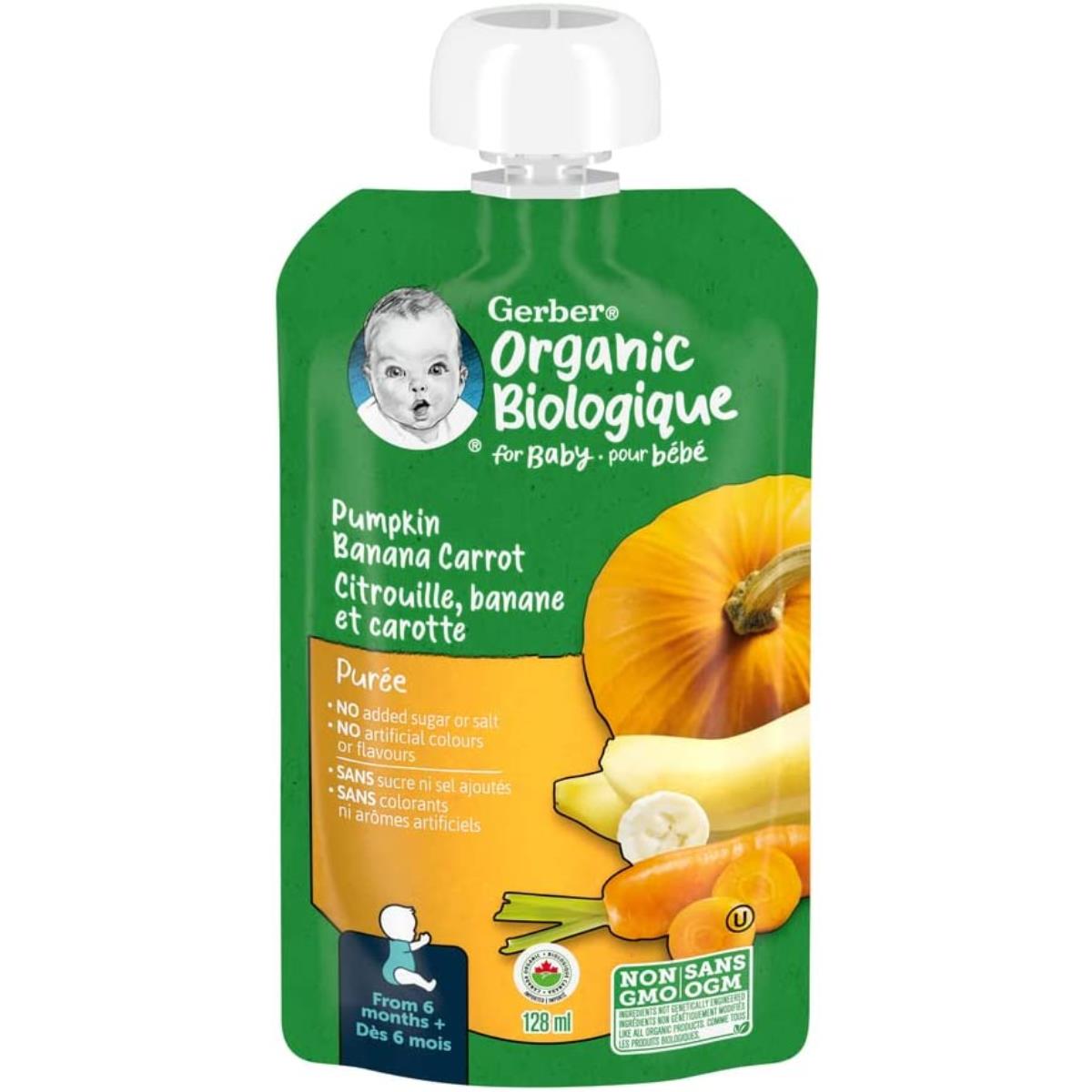 Gerber Organic Biologique for Baby, 2nd Foods for Sitter, 128ml, Pumpkin Banana Carrot