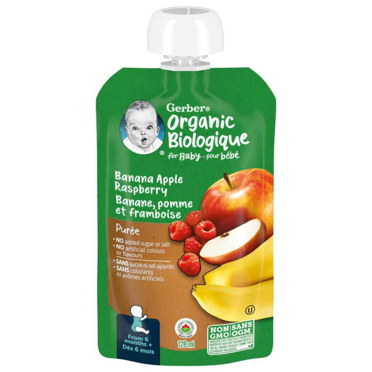 Gerber Organic Biologique for Baby, 2nd Foods for Sitter, 128ml, Banana Apple Rasberry