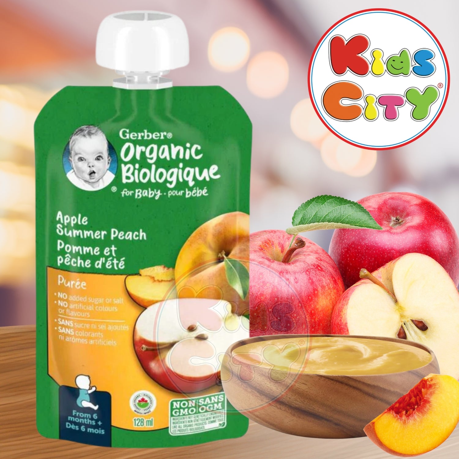 Gerber Organic Biologique for Baby, 2nd Foods for Sitter, 128ml - Apple Summer Peach