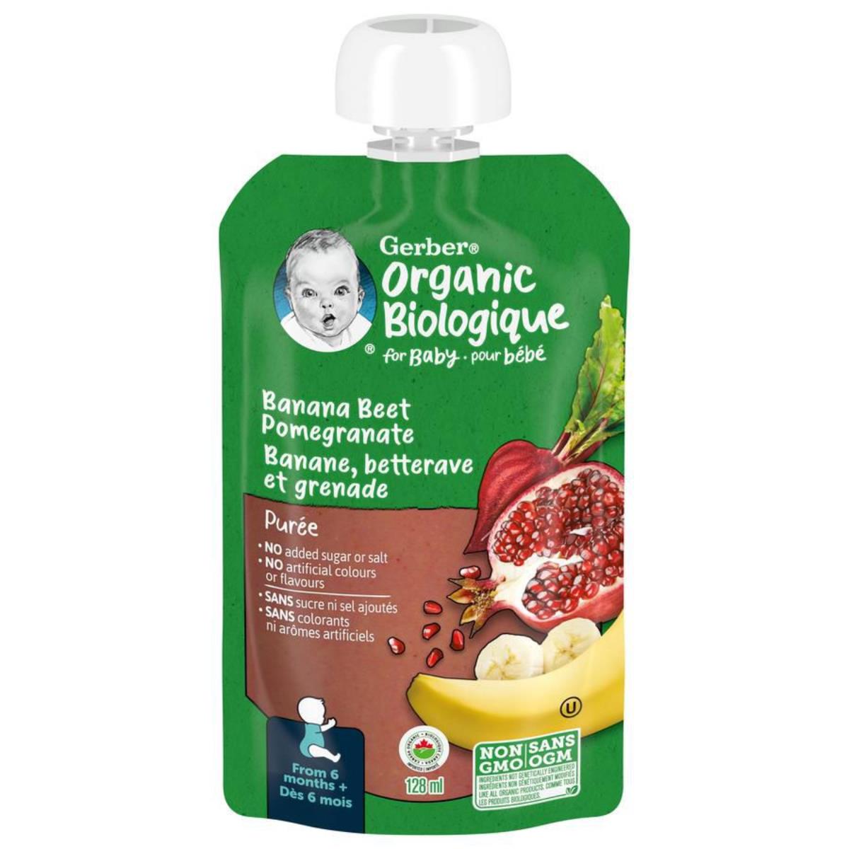 Gerber Organic Biologique for Baby, 2nd Foods for Sitter, 128ml, Banana Beet Pomegranate