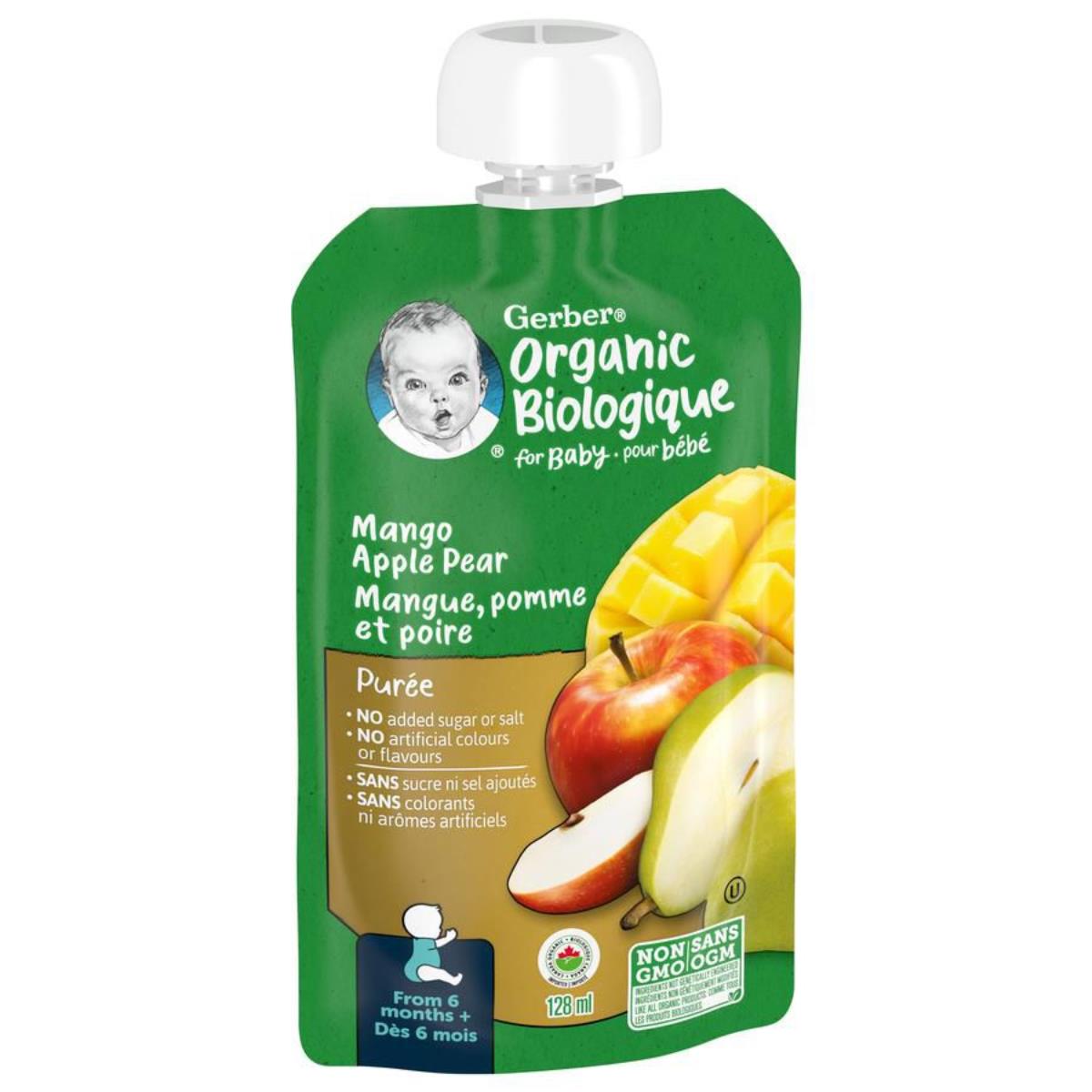 Gerber Organic Biologique for Baby, 2nd Foods for Sitter, 128ml - Mango Apple Pear