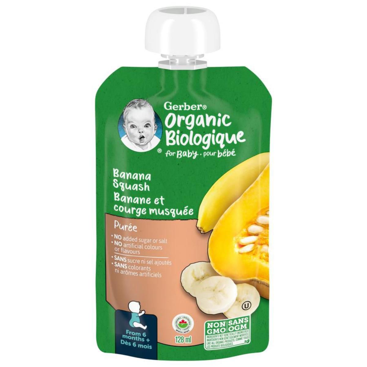 Gerber Organic Biologique for Baby, 2nd Foods for Sitter, 128ml, Banana Squash