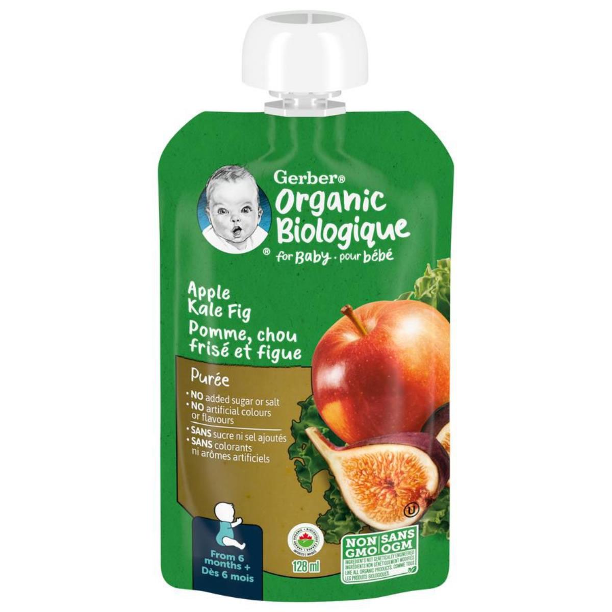 Gerber Organic Biologique for Baby, 2nd Foods for Sitter, 128ml, Apple Kale Fig