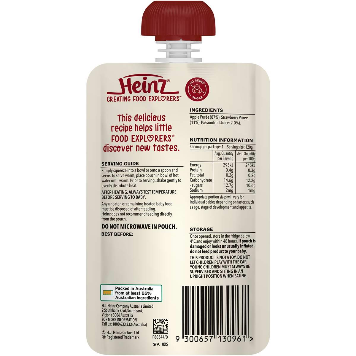 Heinz Baby Food Pouch, Apple Strawberry & Passionfruit - 120g