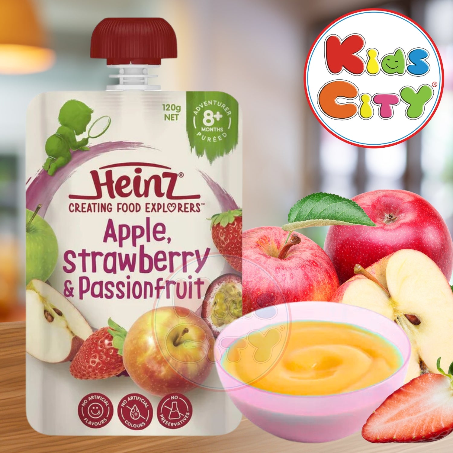 Heinz Baby Puree, Creating Food Explorers, Apple Strawberry & Passionfruit - 120g