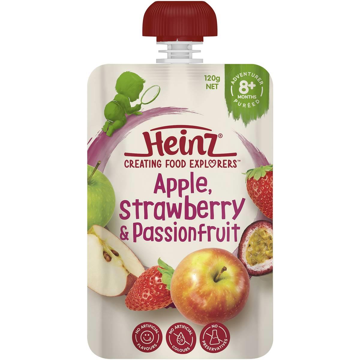 Heinz Baby Puree, Creating Food Explorers, Apple Strawberry & Passionfruit - 120g