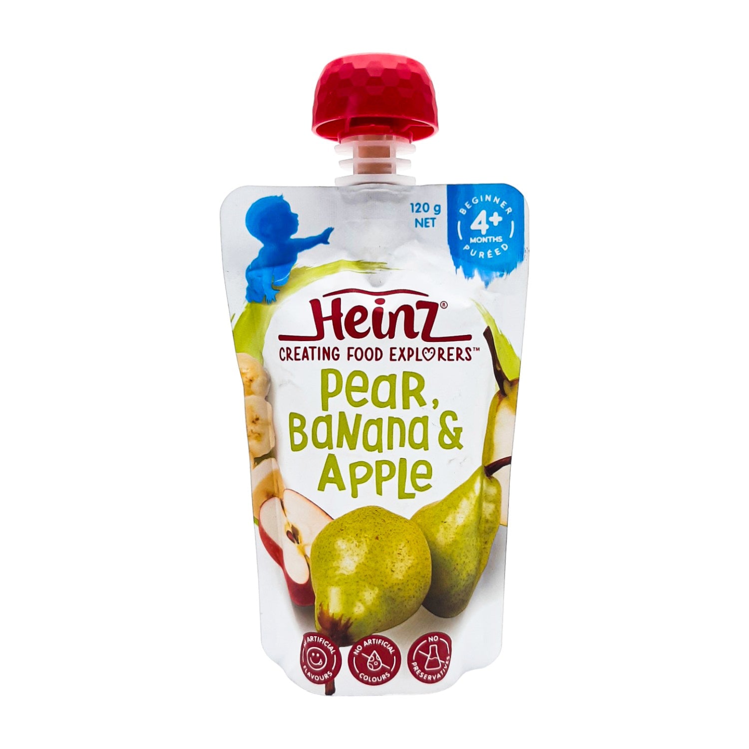 Heinz Baby Food Pouch, Creating Food Explorers, Pear Banana, Apple 4m, 120g