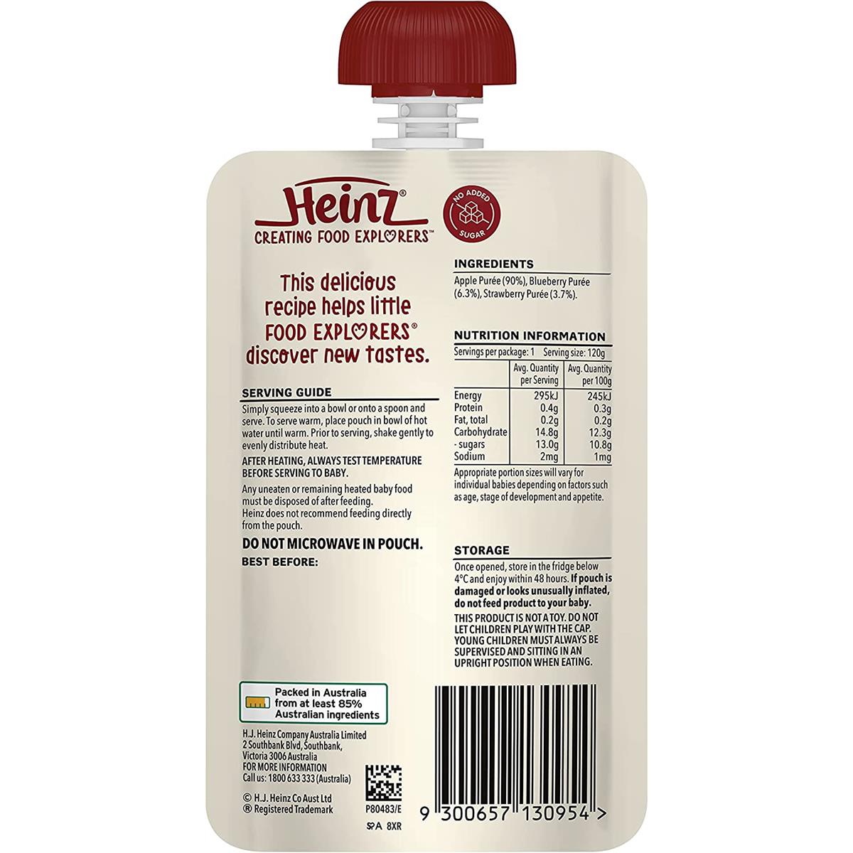 Heinz Baby Food Pouch, Apple, Blueberry & Strawberry - 120g