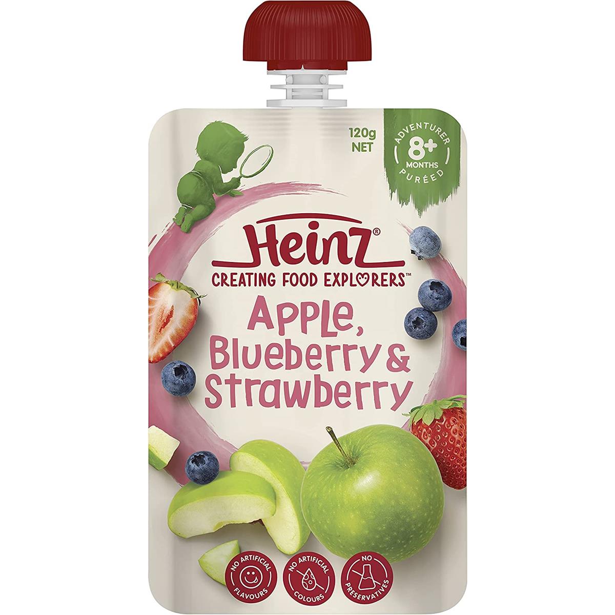 Heinz Baby Food Pouch, Apple, Blueberry & Strawberry - 120g
