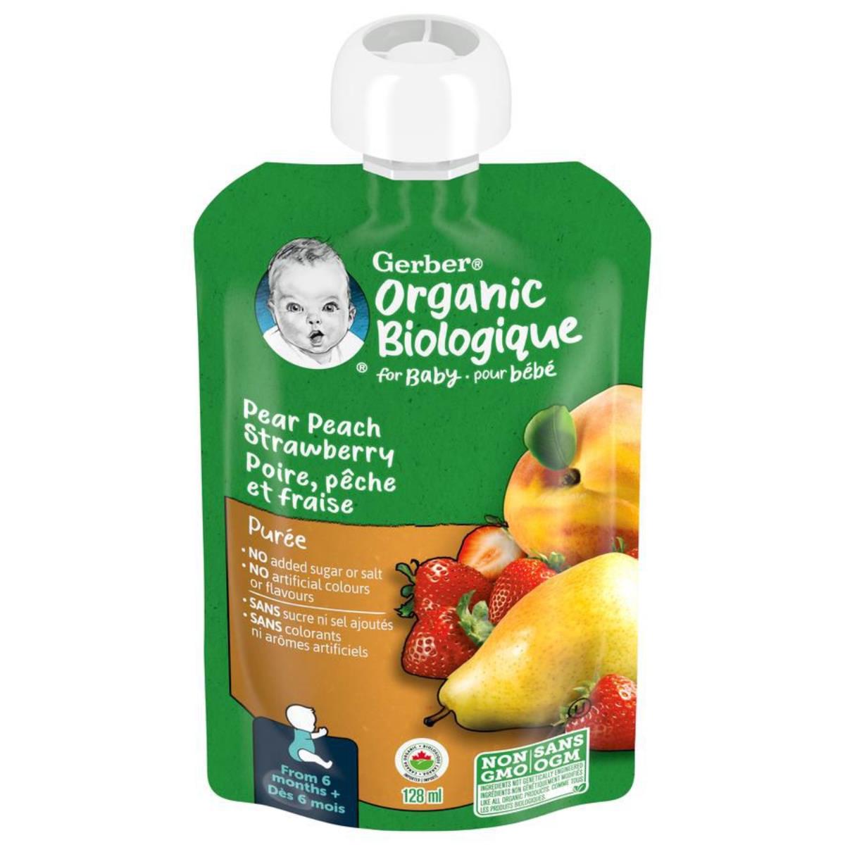 Gerber Organic Biologique for Baby, 2nd Foods for Sitter, 128ml - Pear Peach Strawberry