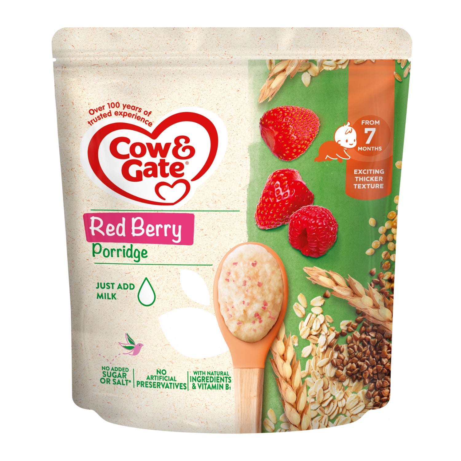 Cow & Gate Wholegrain Porridge with Spelt, Red Berry (7m+) - 200g