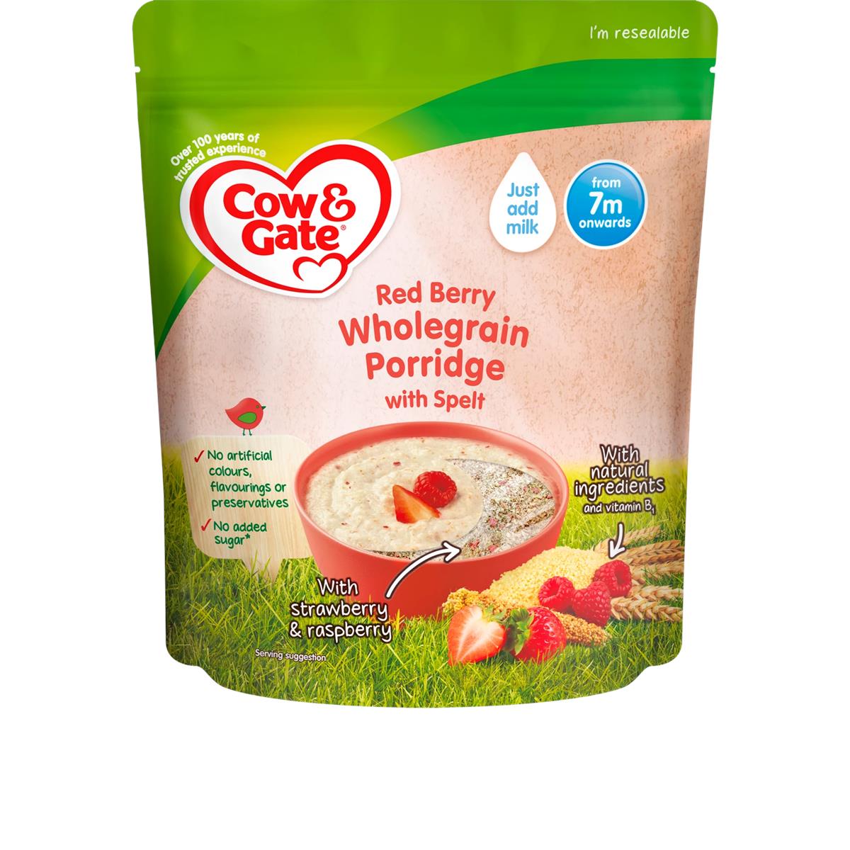 Cow & Gate Wholegrain Porridge with Spelt, Red Berry - 200g