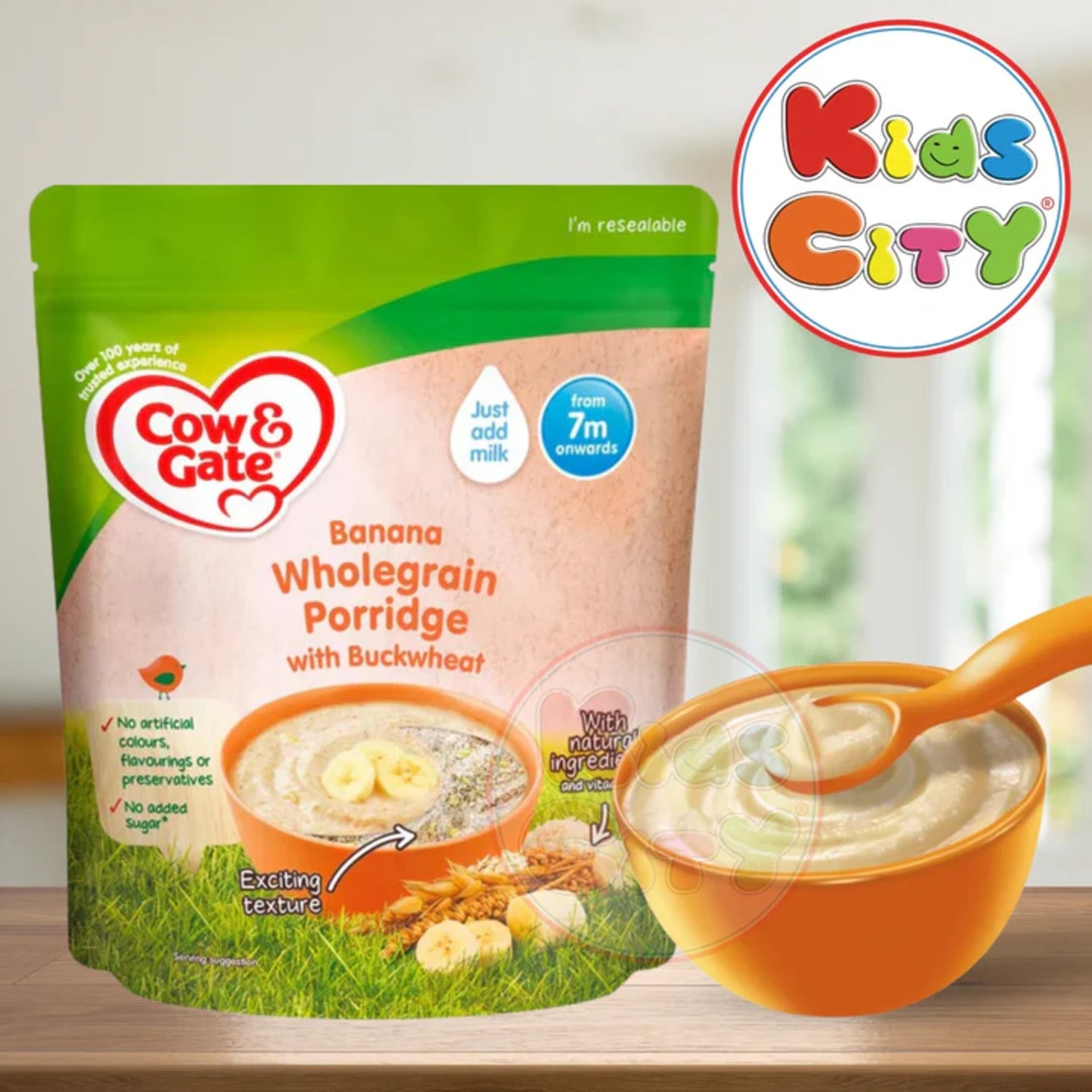 Cow, Gate Wholegrain Porridge with Buckwheat, Banana 7m, 200g