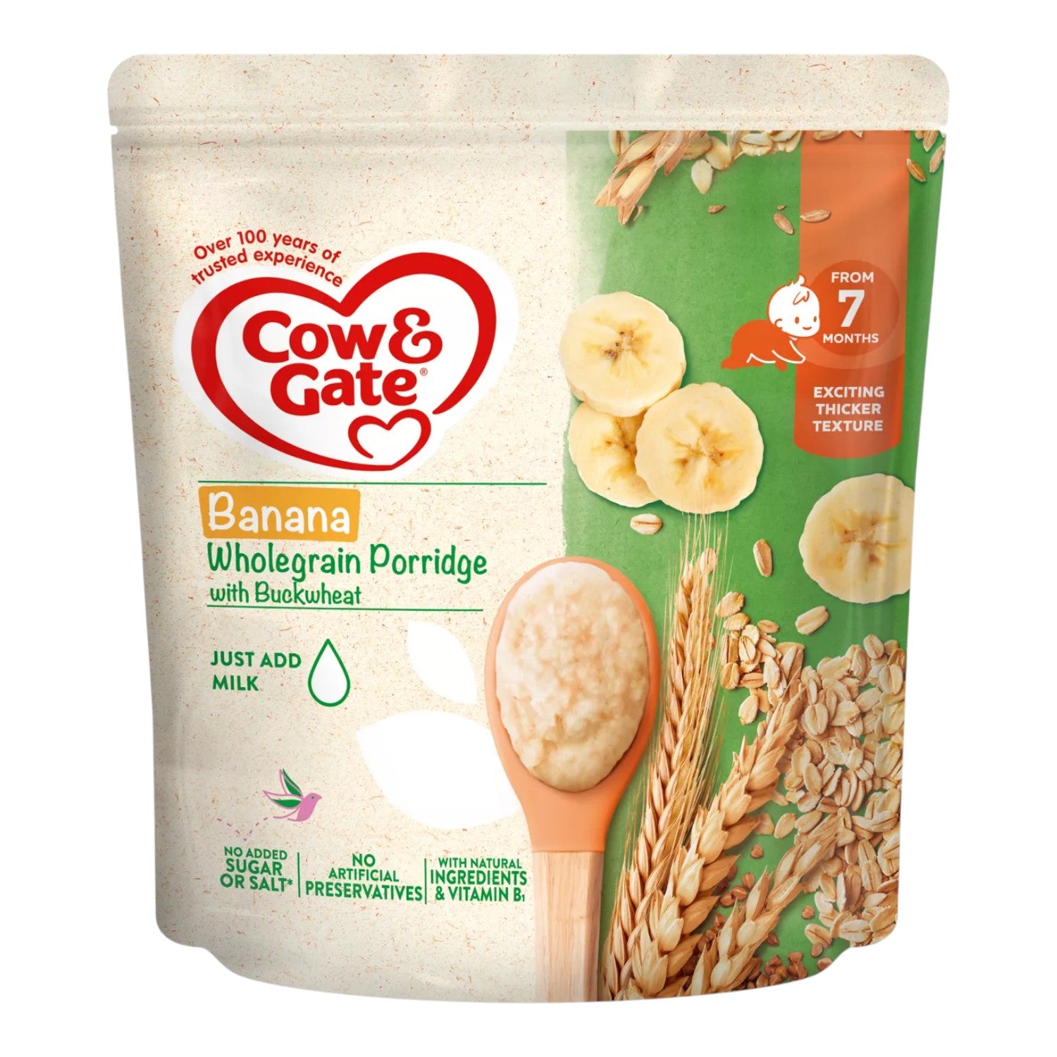 Cow & Gate Wholegrain Porridge with Buckwheat, Banana (7m+) 200g (Pack of 1)