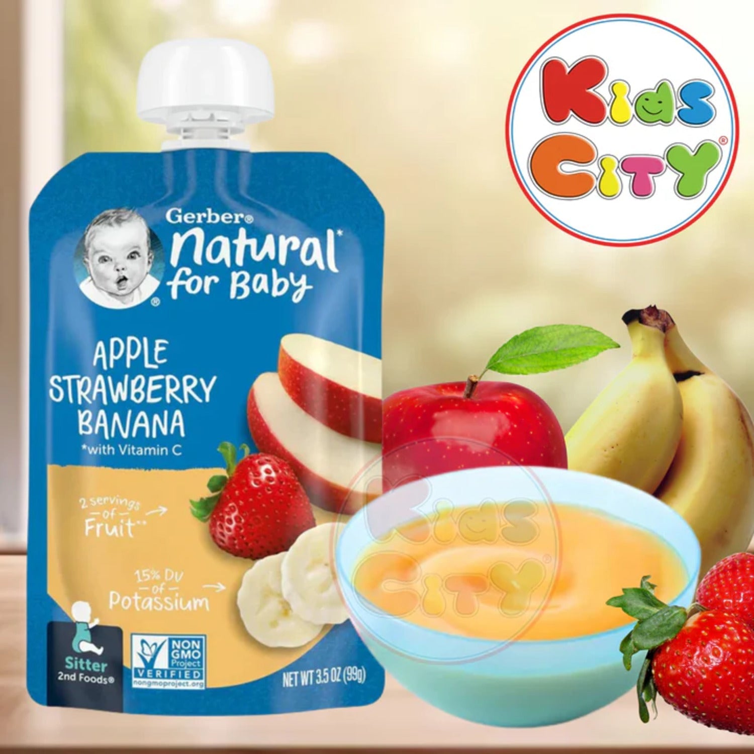 Gerber Natural For Baby 2nd Foods for Sitter, Apple Strawberry Banana - 99g