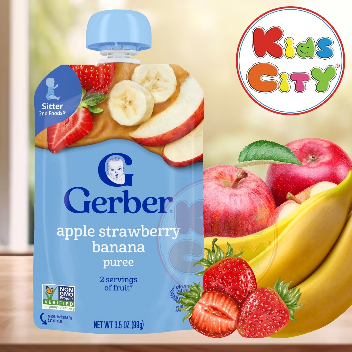 Gerber Natural For Baby 2nd Foods for Sitter, Apple Strawberry Banana - 99g