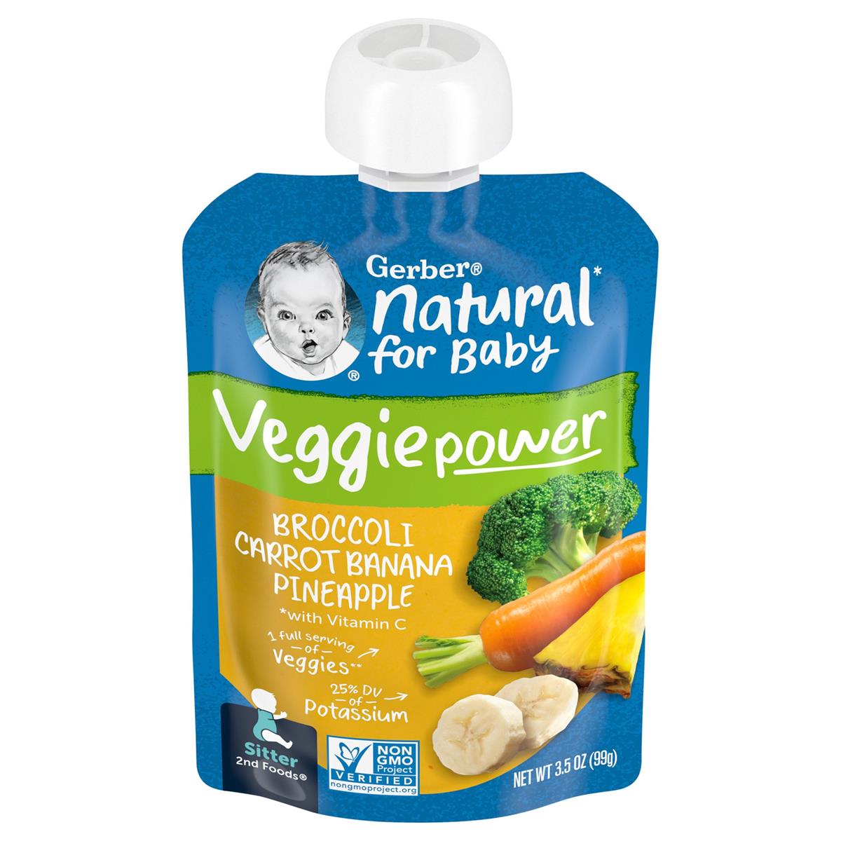 Gerber Natural For Baby 2nd Foods for Sitter, Broccoli Carrot Banana Pineapple, 99g