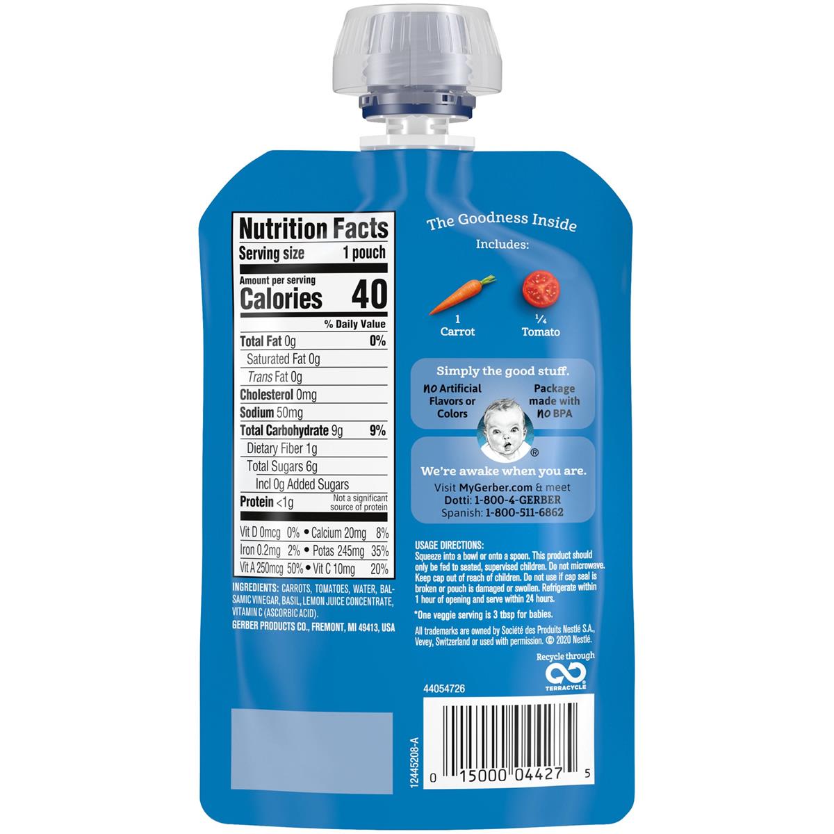 Gerber Baby Puree, Carrot Tomato Basil & Balsamic Vinegar - 99g