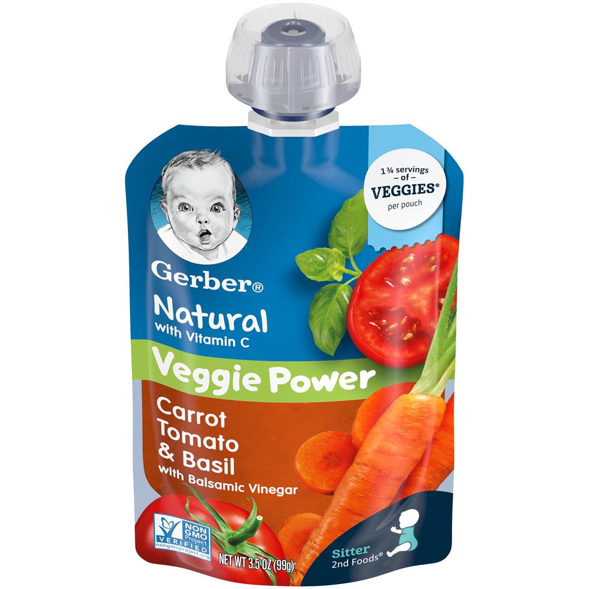 Gerber Natural For Baby 2nd Foods for Sitter, Carrot Tomato Basil, Balsamic Vinegar, 99g