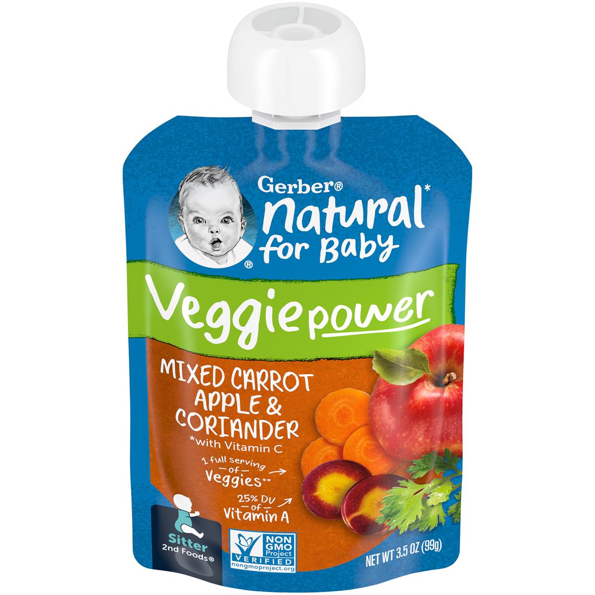 Gerber Natural For Baby 2nd Foods for Sitter, Mixed Carrot Apple & Coriander - 99g