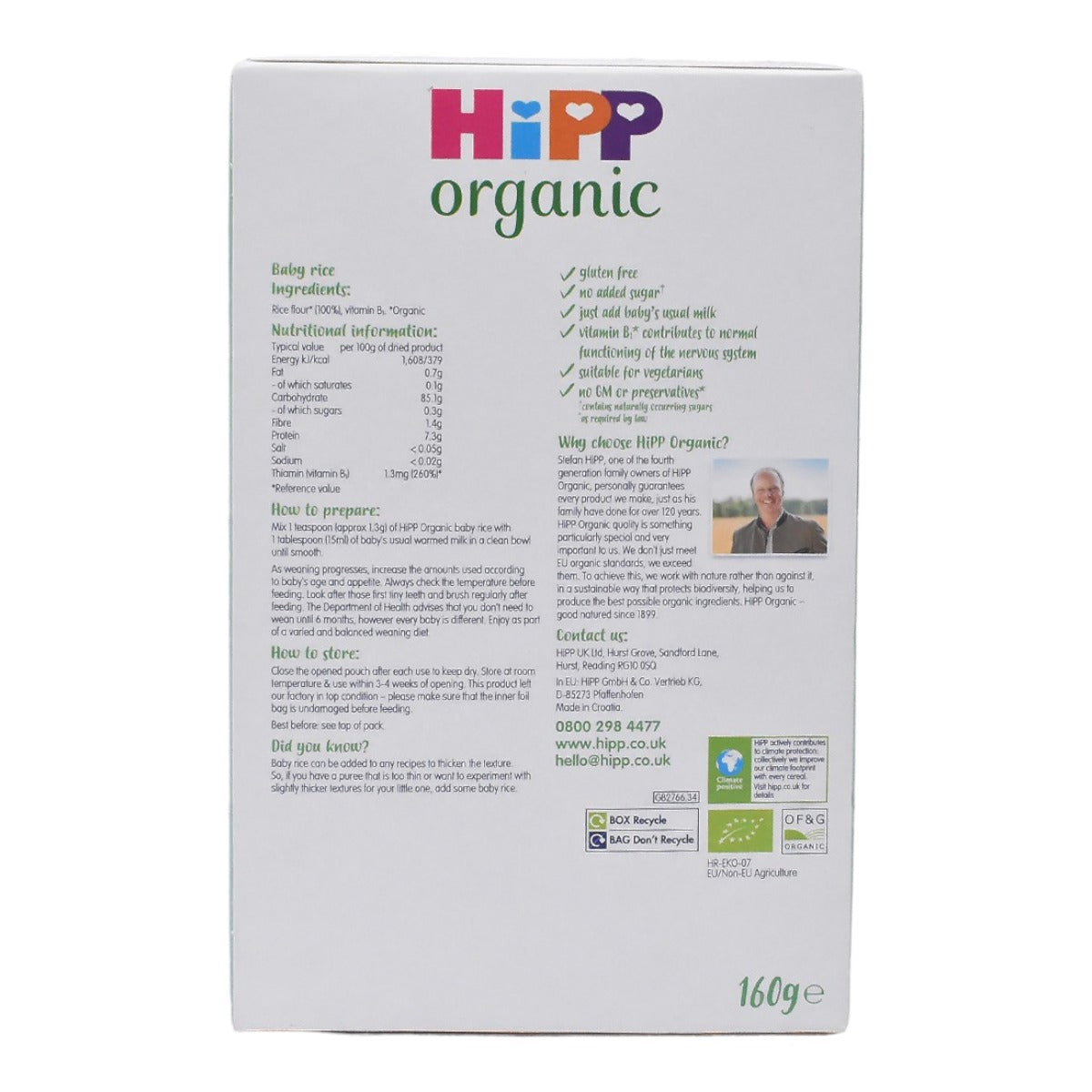 Hipp Organic Baby Rice, Ideal for Weaning (4m+) - 160g