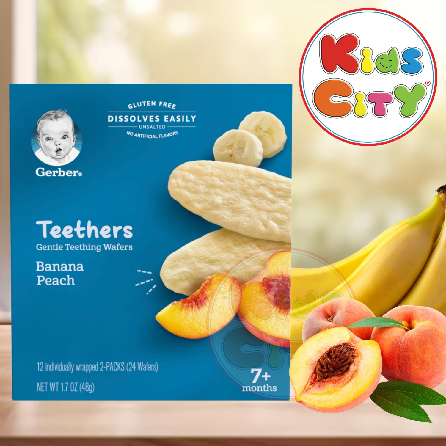 Gerber Snacks for Baby, Teethers Gentle Teething Wafers, Banana and Peach - 48g