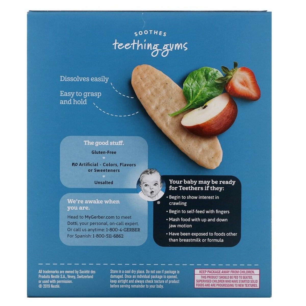 Gerber Snacks for Baby, Teethers Gentle Teething Wafers, Strawberry, Apple and Spinach - 48g