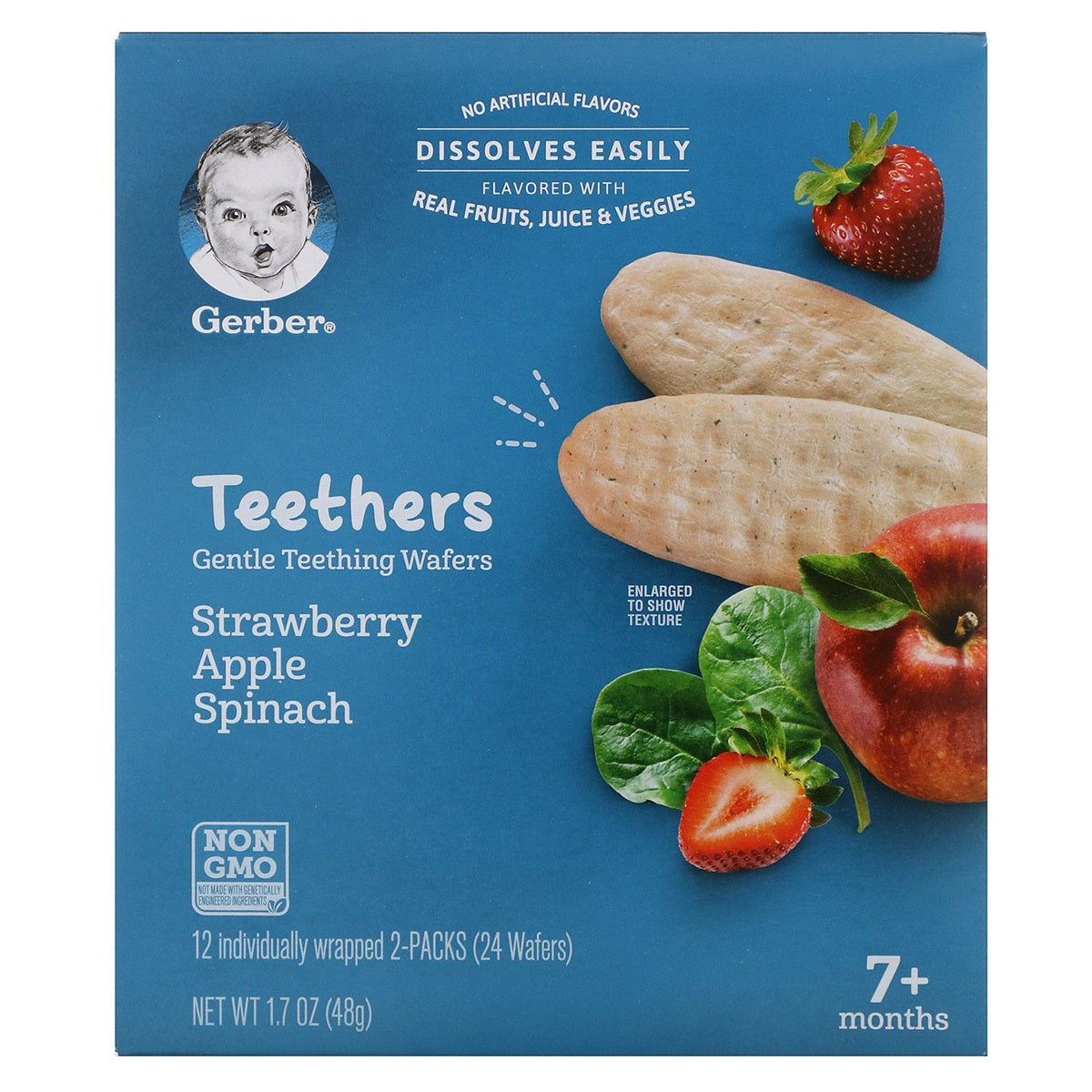 Gerber Snacks for Baby, Teethers Gentle Teething Wafers, Strawberry, Apple and Spinach - 48g