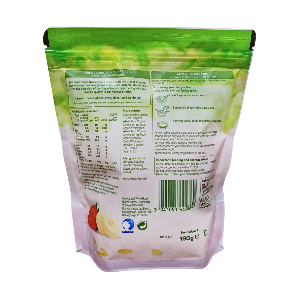 Aptamil Organic Banana & Strawberry Porridge (6m+) - 180g