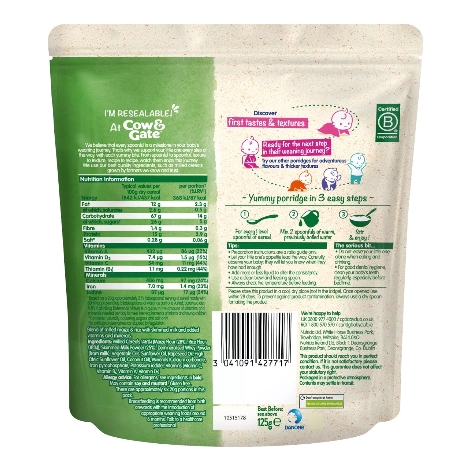 Cow & Gate Creamy Porridge (4-6m+) 125g (Pack of 1)