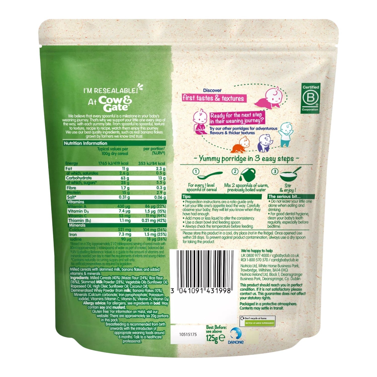 Cow & Gate Banana Porridge (4-6m+) 125g (Pack of 1)