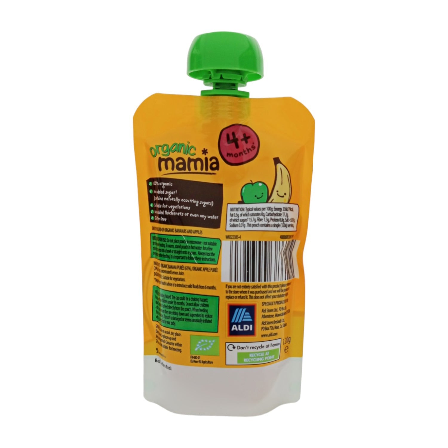 Organic Mamia Baby Food Pouch, Bananas & Apples (4m+) - 120g