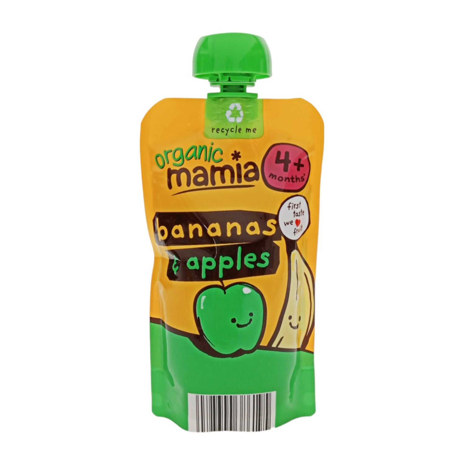 Organic Mamia Baby Food Pouch, Bananas, Apples 4m, 120g